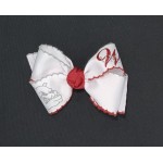 UMS-Wright (White) / Cranberry-Gray Pico Stitch Bow - 4 Inch